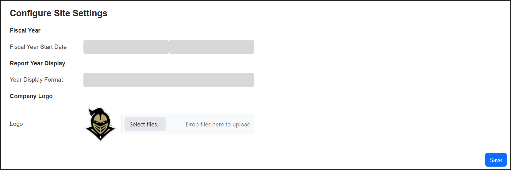 Configure Site Settings page.