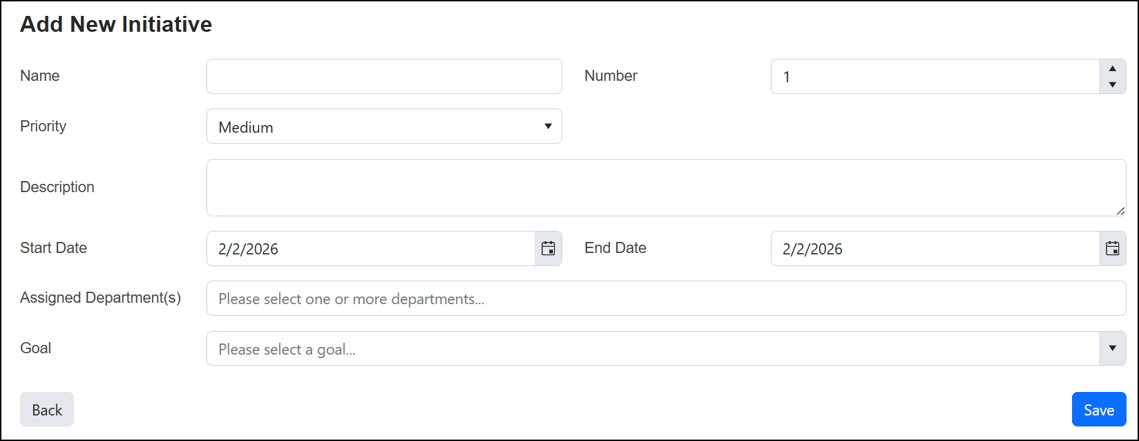 Add New Initiative page.