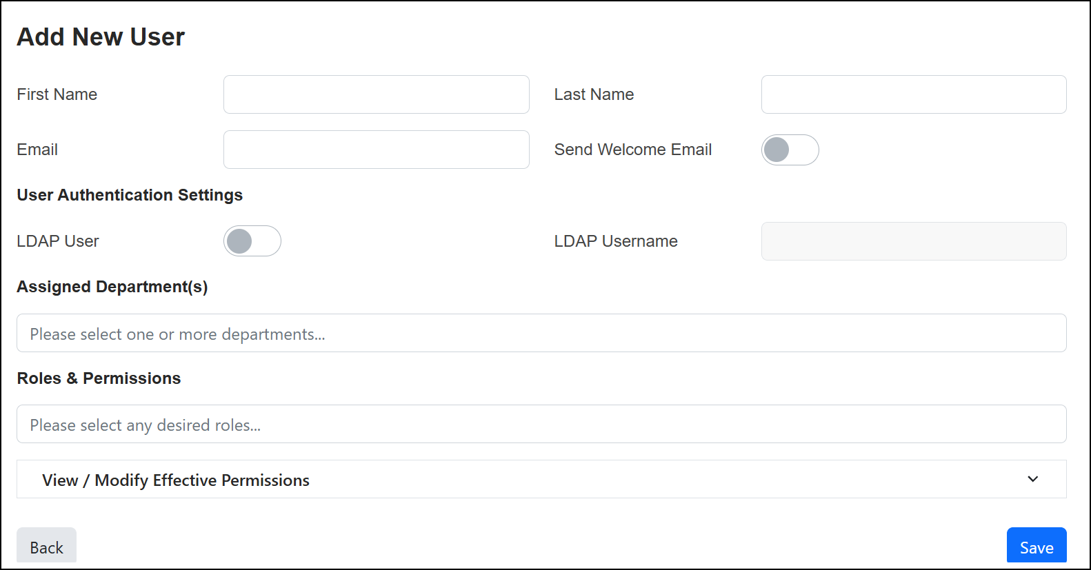 Add New User page.
